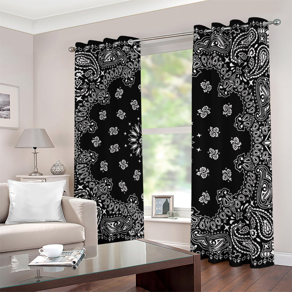 Black Paisley Bandana Print Blackout Grommet Curtains