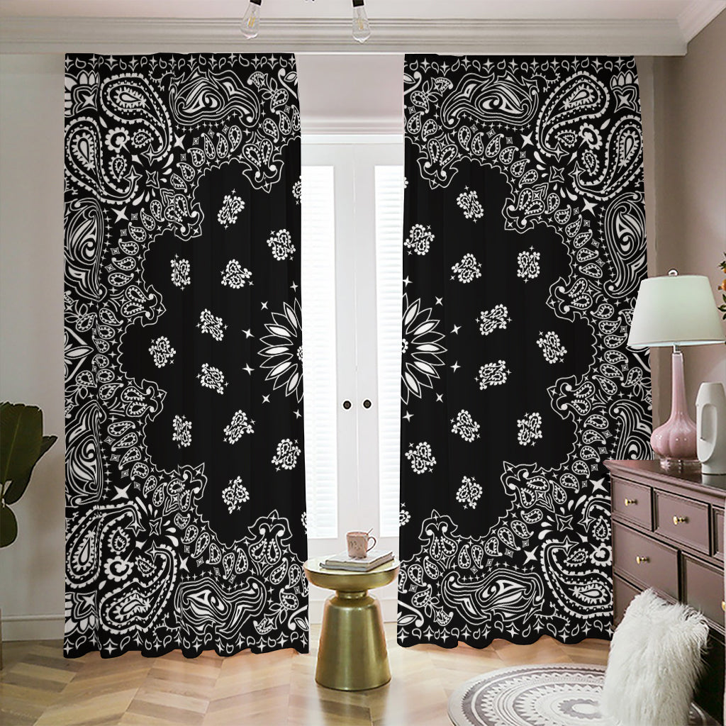 Black Paisley Bandana Print Blackout Pencil Pleat Curtains