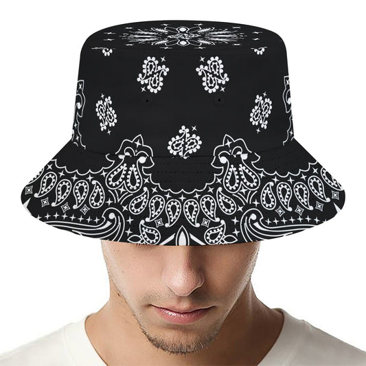Black Paisley Bandana Print Bucket Hat