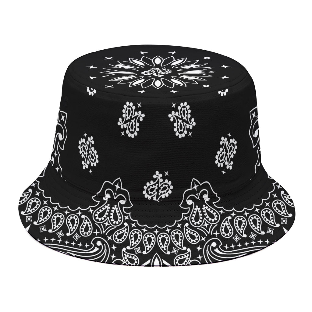Black Paisley Bandana Print Bucket Hat