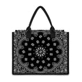 Black Paisley Bandana Print Canvas Tote Bag