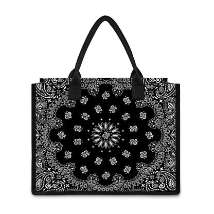 Black Paisley Bandana Print Canvas Tote Bag