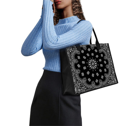 Black Paisley Bandana Print Canvas Tote Bag