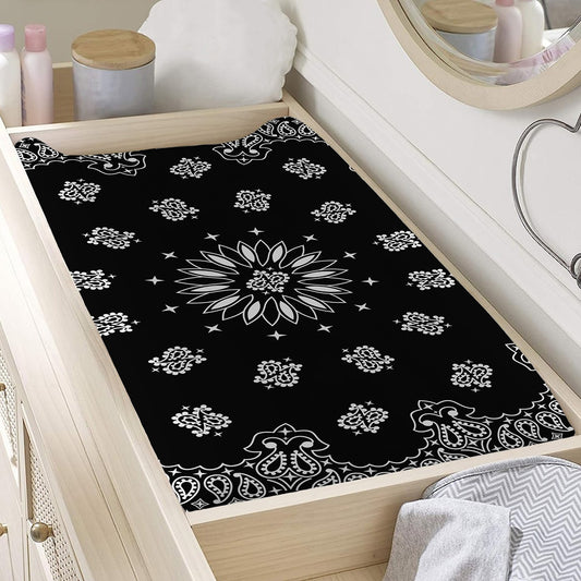 Black Paisley Bandana Print Changing Pad Cover