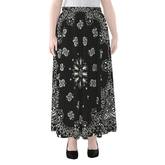 Black Paisley Bandana Print Chiffon Maxi Skirt