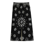Black Paisley Bandana Print Cotton Front Slit Maxi Skirt