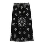 Black Paisley Bandana Print Cotton Front Slit Maxi Skirt