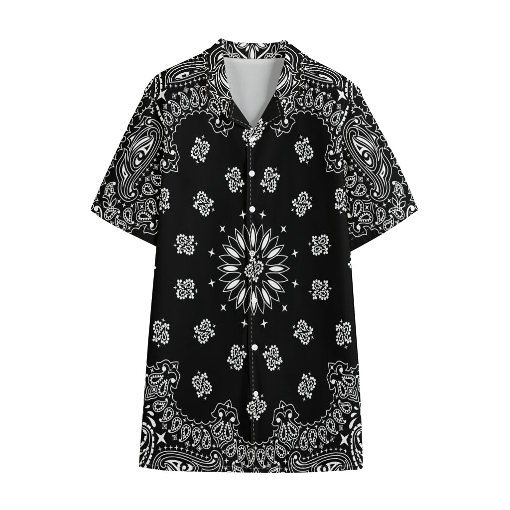 Black Paisley Bandana Print Cotton Hawaiian Shirt