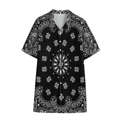Black Paisley Bandana Print Cotton Hawaiian Shirt