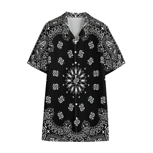 Black Paisley Bandana Print Cotton Hawaiian Shirt