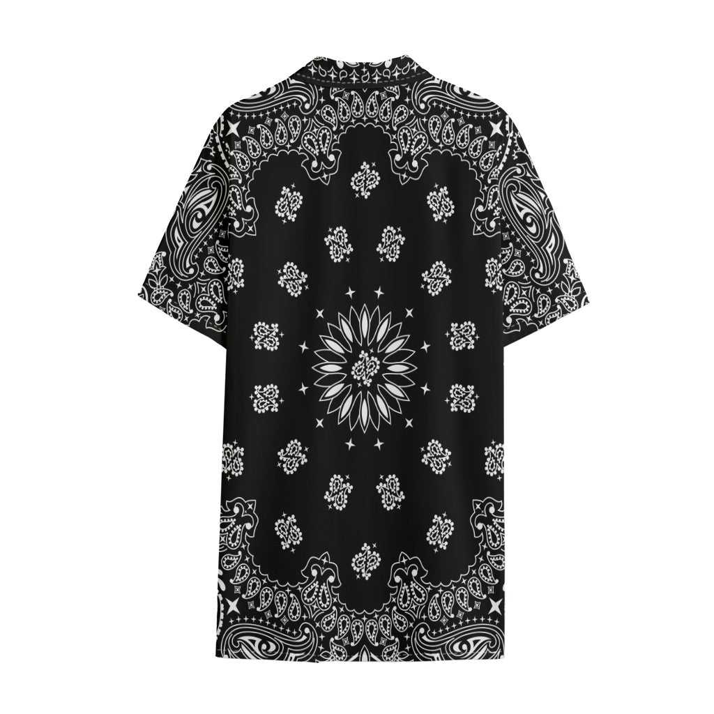Black Paisley Bandana Print Cotton Hawaiian Shirt