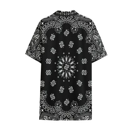 Black Paisley Bandana Print Cotton Hawaiian Shirt