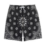 Black Paisley Bandana Print Cotton Shorts