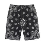 Black Paisley Bandana Print Cotton Shorts