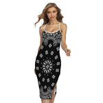 Black Paisley Bandana Print Cross Back Cami Dress
