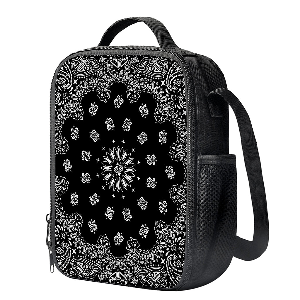 Black Paisley Bandana Print Crossbody Lunch Bag
