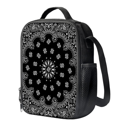 Black Paisley Bandana Print Crossbody Lunch Bag