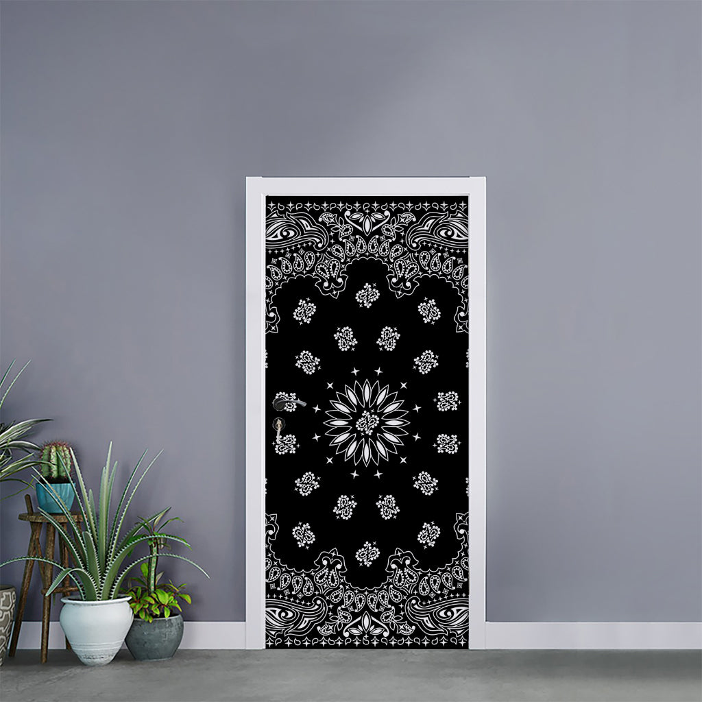 Black Paisley Bandana Print Door Sticker