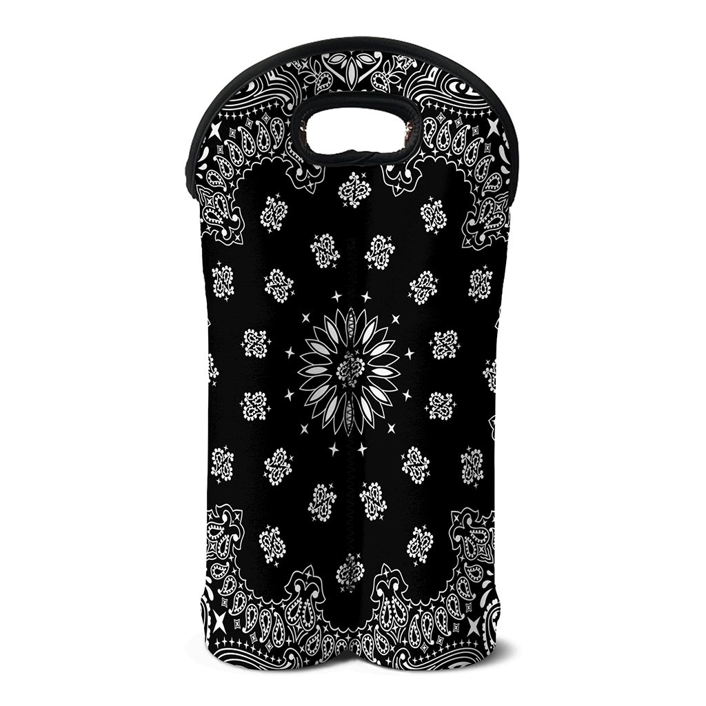 Black Paisley Bandana Print Double Neoprene Wine Tote