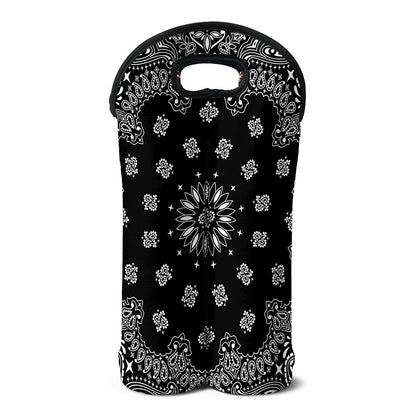 Black Paisley Bandana Print Double Neoprene Wine Tote