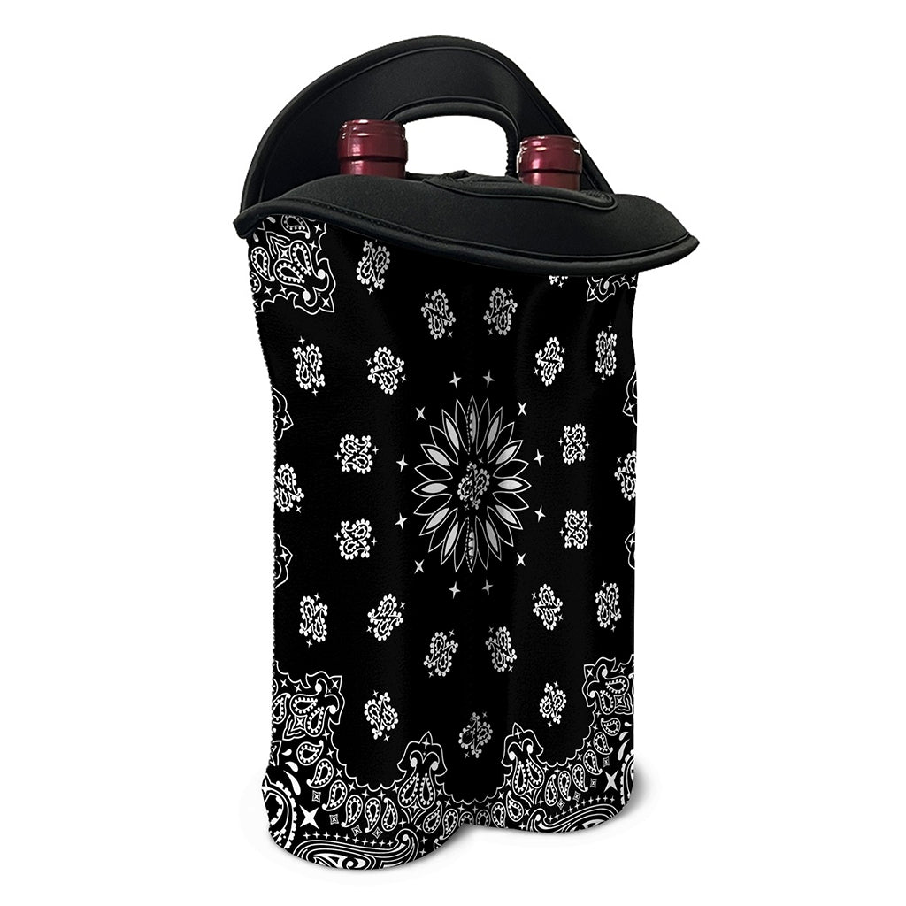 Black Paisley Bandana Print Double Neoprene Wine Tote