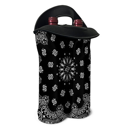 Black Paisley Bandana Print Double Neoprene Wine Tote