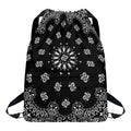 Black Paisley Bandana Print Drawstring Backpack