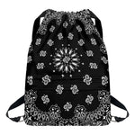Black Paisley Bandana Print Drawstring Backpack
