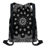 Black Paisley Bandana Print Drawstring Backpack