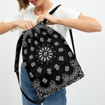 Black Paisley Bandana Print Drawstring Backpack