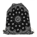 Black Paisley Bandana Print Drawstring Bag
