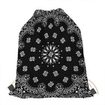 Black Paisley Bandana Print Drawstring Bag
