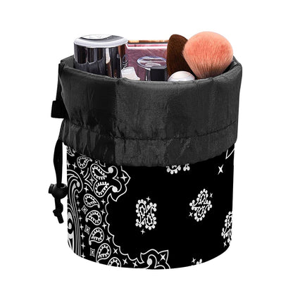 Black Paisley Bandana Print Drawstring Makeup Bag
