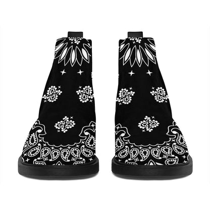 Black Paisley Bandana Print Flat Ankle Boots