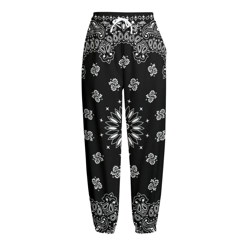Black Paisley Bandana Print Fleece Lined Knit Pants