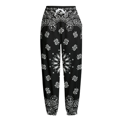 Black Paisley Bandana Print Fleece Lined Knit Pants