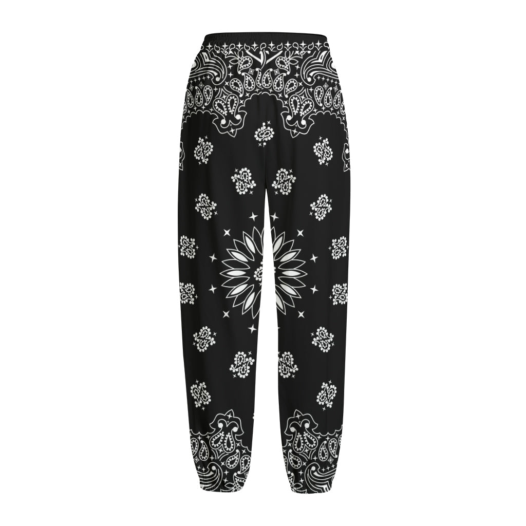 Black Paisley Bandana Print Fleece Lined Knit Pants