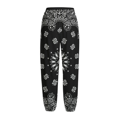 Black Paisley Bandana Print Fleece Lined Knit Pants