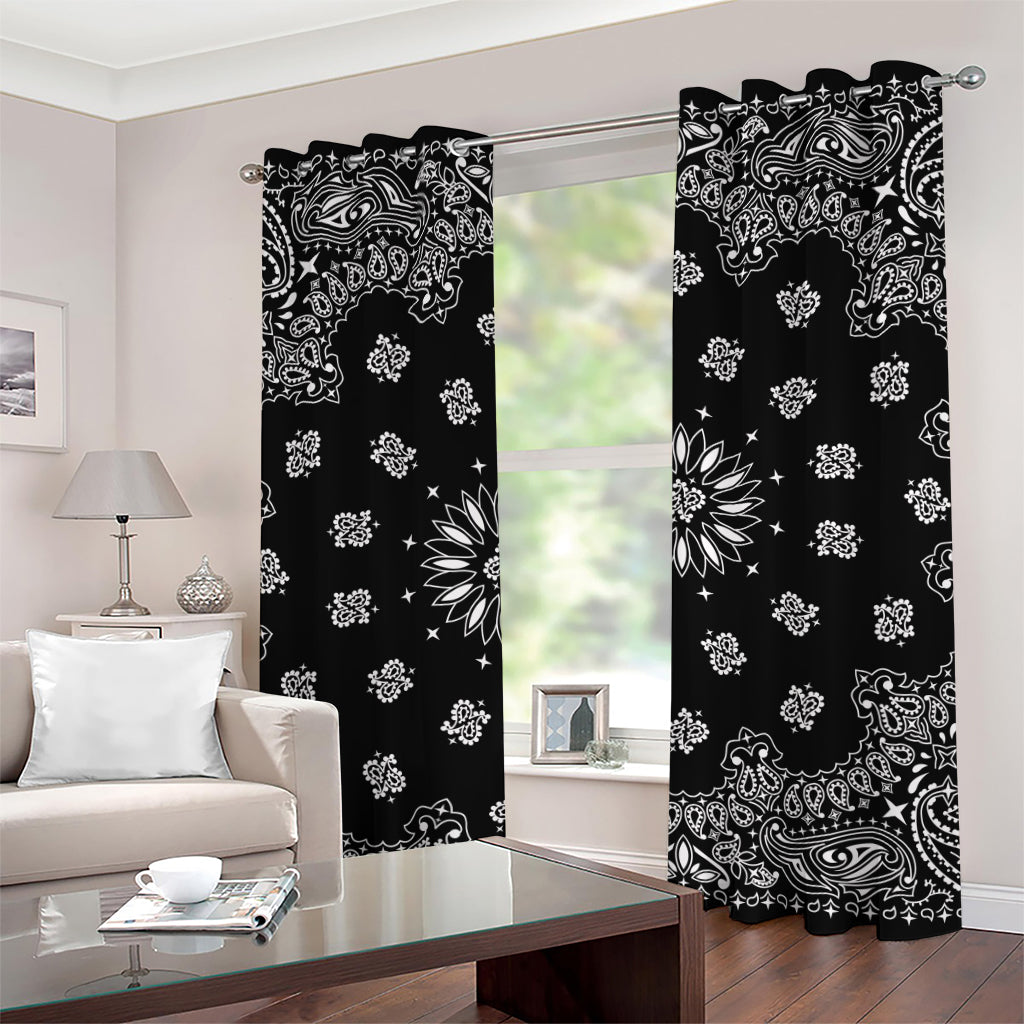 Black Paisley Bandana Print Grommet Curtains