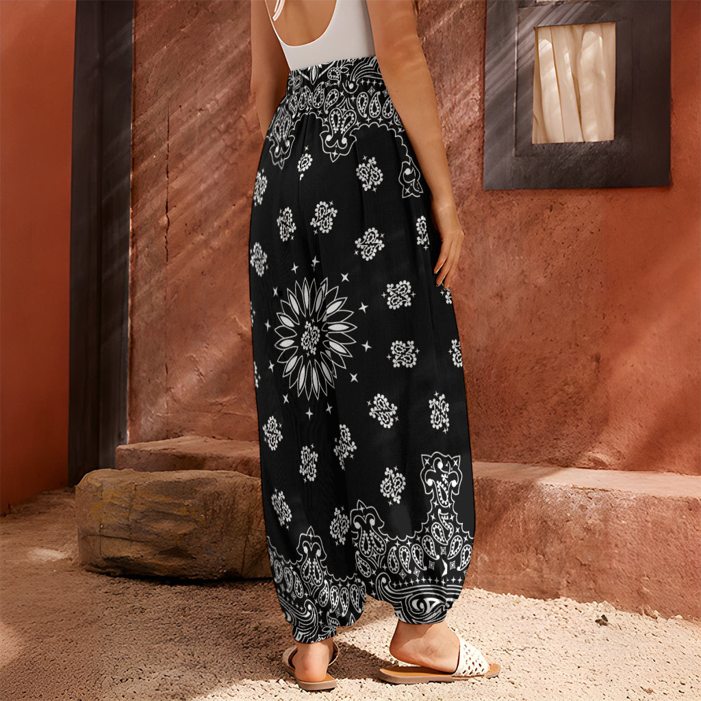 Black Paisley Bandana Print Harem Pants