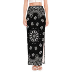 Black Paisley Bandana Print High Slit Maxi Skirt