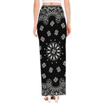 Black Paisley Bandana Print High Slit Maxi Skirt