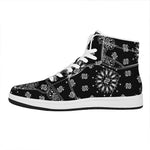 Black Paisley Bandana Print High Top Leather Sneakers