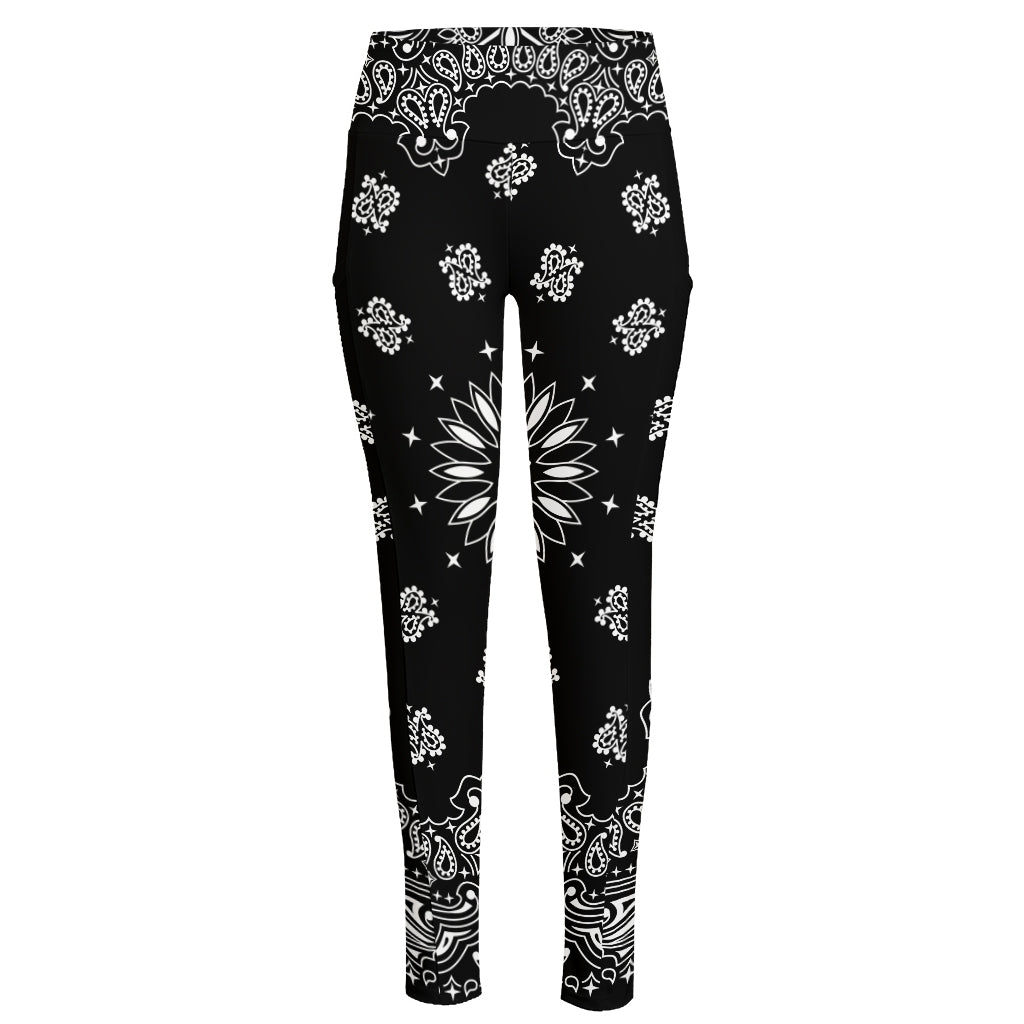 Black Paisley Bandana Print High-Waisted Pocket Leggings