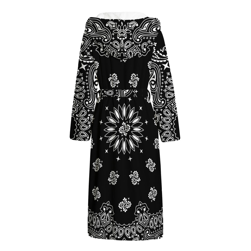 Black Paisley Bandana Print Hooded Bathrobe