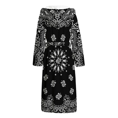 Black Paisley Bandana Print Hooded Bathrobe