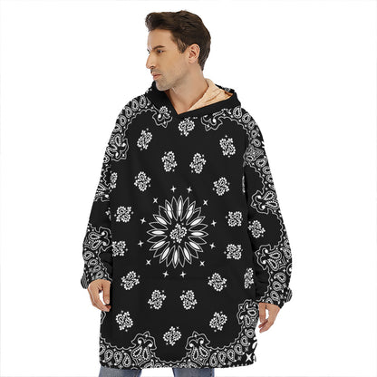Black Paisley Bandana Print Hoodie Blanket