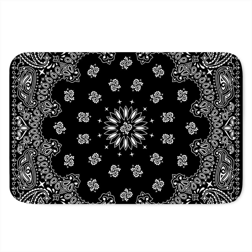 Black Paisley Bandana Print Indoor Door Mat