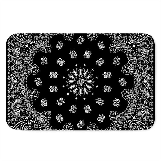 Black Paisley Bandana Print Indoor Door Mat