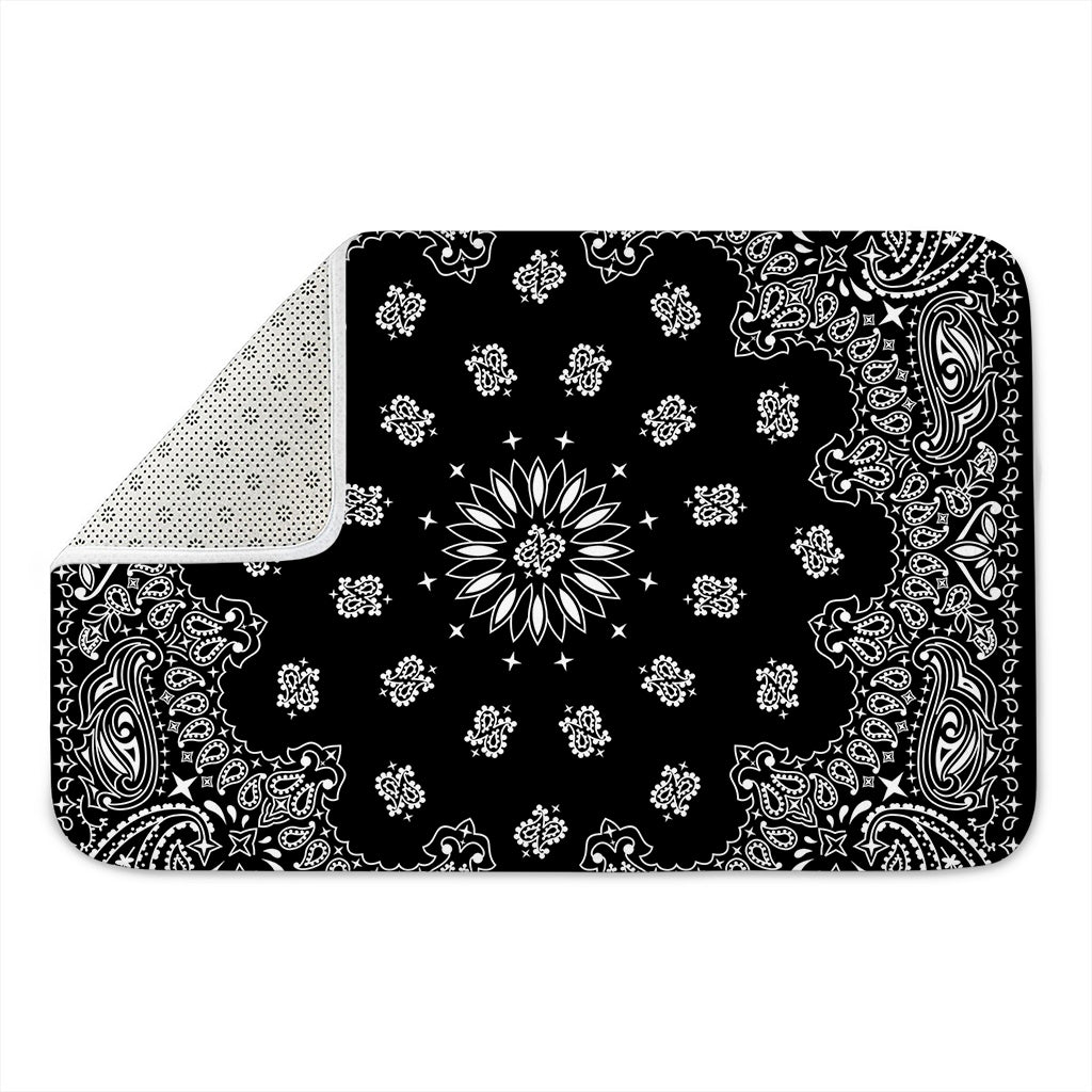 Black Paisley Bandana Print Indoor Door Mat